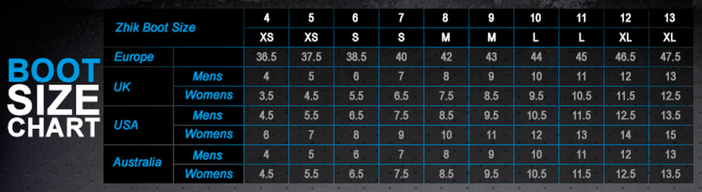 Zhik Footwear Sizing Chart